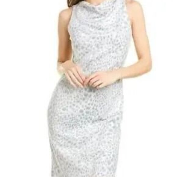 J. McLaughlin Delilah Gray Animal Cheetah Print Suede Sheath Midi Mod Dress - Picture 4 of 8